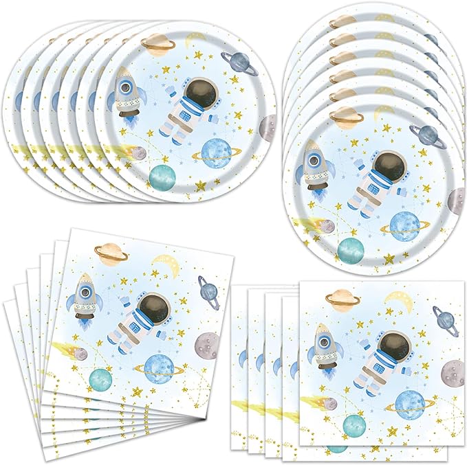 40Pcs Blue Outer Space Birthday Party Decorations Plates and Napkins by Unknown