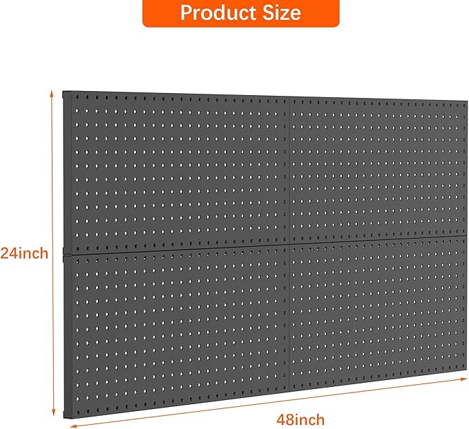 TORACK 4Pcs Metal Pegboard Panels(12"*24") for Wall, Garage Tools Pegboard System for Workbench, Modular Peg Board, Tool Organizer Board Kit for Pegboard Hooks(Pack of 4, Black)