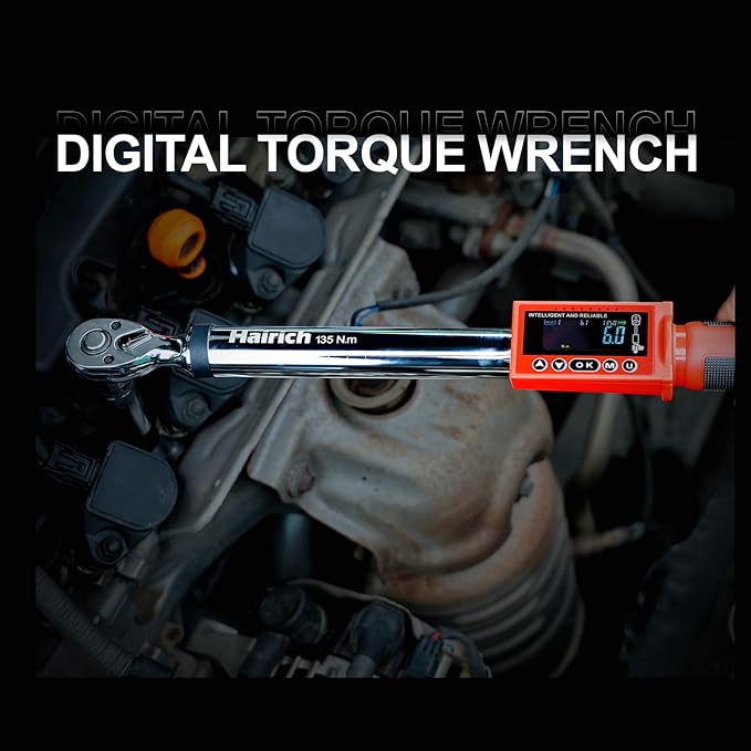 Digital Torque Wrench 3 8 Drive, 5-100FT-LB/0-135N.M, Torque Range Accurate to ±2%,Electric Torque Wrench with Buzzer and LED Flash Notification for Bike/Motorcycle/Auto Repair