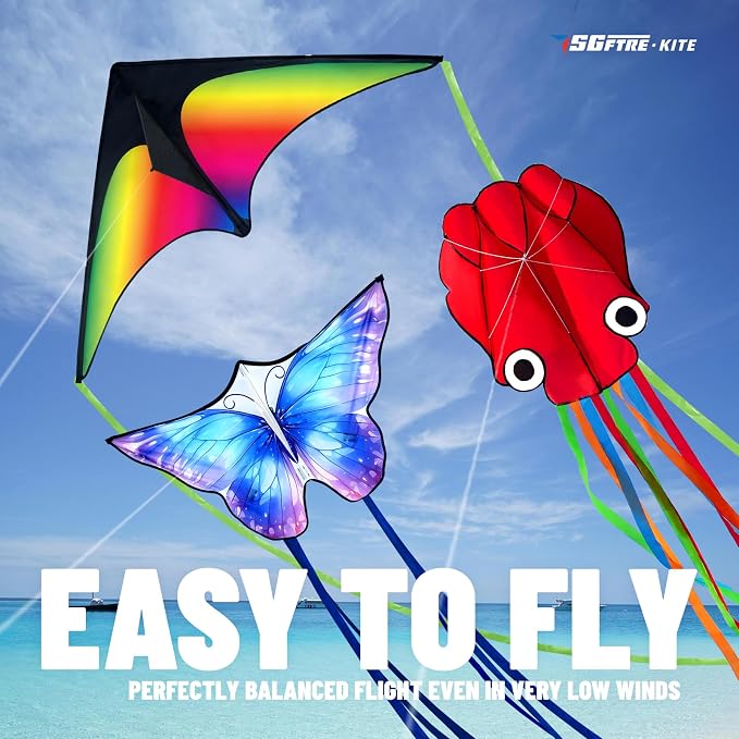 SGftre 3 Piece Set Butterfly Delta Octopus Kites - Image 4