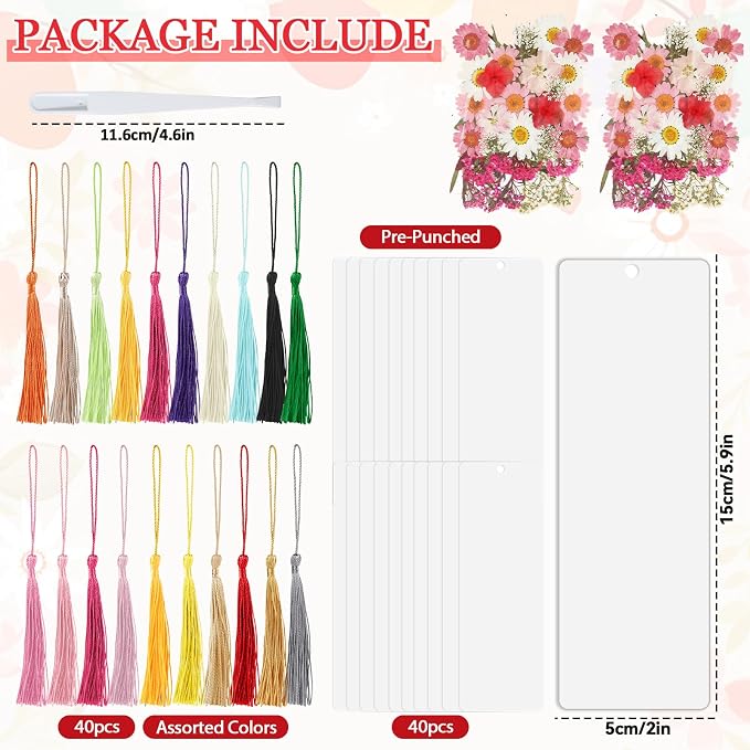 40 Sets Dried Flower Bookmark Making Kit Transparent Bookmark DIY Projects - Image 2