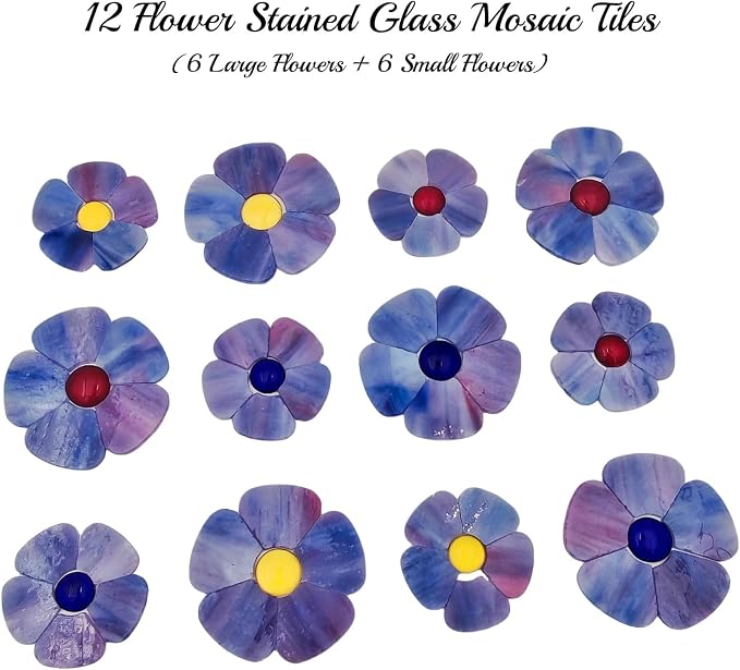 Esweny 12 Flower Stained Glass Mosaic Tiles - Image 4