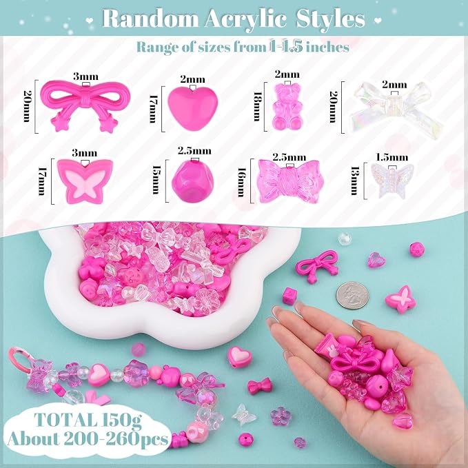 200-260PCS TINKRSTUFF Assorted Rose Pink Acrylic Beads - Image 2