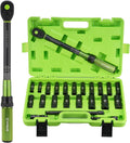 1/2" Drive Click Torque Wrench with Deep Impact Socket (6~24mm),Dual-Range【10-170ft.lb/13.6-230.5Nm】±3% Precision,10" Extension Bar,Universal Joint,Drill Adapter
