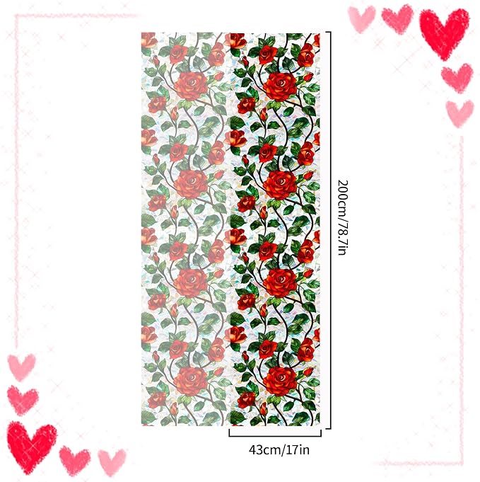 Bloss Rose Stained Glass Windows Film 17x78.7Inch 3D Flower Privacy Window Film - Image 2
