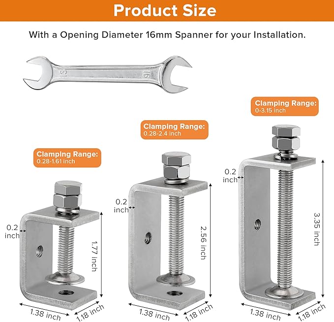 304 Stainless Steel C Clamp,2 1/2 Inch Tiger Clamp Woodworking Clamp Heavy Duty C Clamps for Woodworking, Welding and Construction,Features Stable Wide Jaws and Protective Pads(2 Pcs)
