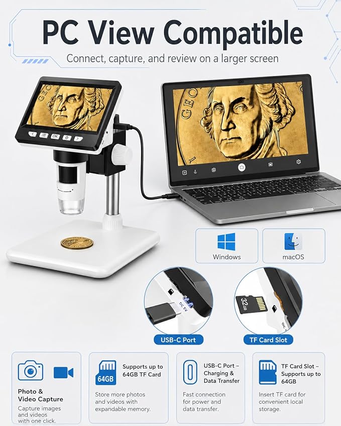Digital Coin Microscope 1000X, 4.3" LCD Coin Magnifier - Image 4