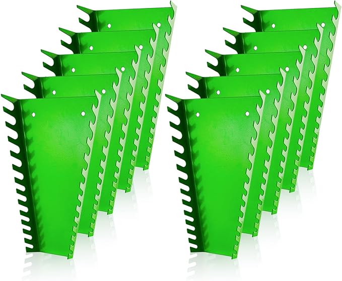 ALOANES 130-Slot Metal Wrench Organizer, Heavy Duty Wrench Organizer Tray for Tool Box, Fit SAE & Metric Wrench Storage, 10 Pack Wrench Holders(Green)