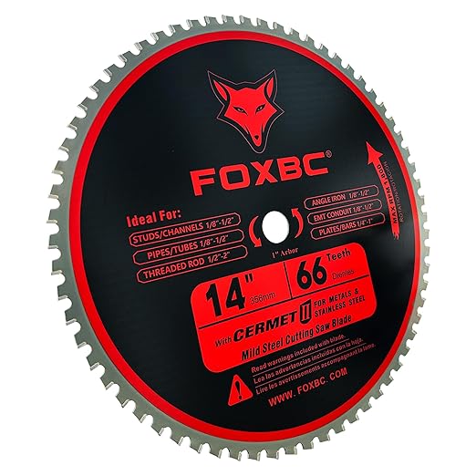 FOXBC 14 Inch Metal Steel Cutting Saw Blade 66 Tooth for Evolution 14 Inch Chop Saw and Other, Cermet Carbide Up to 5X Longer Life