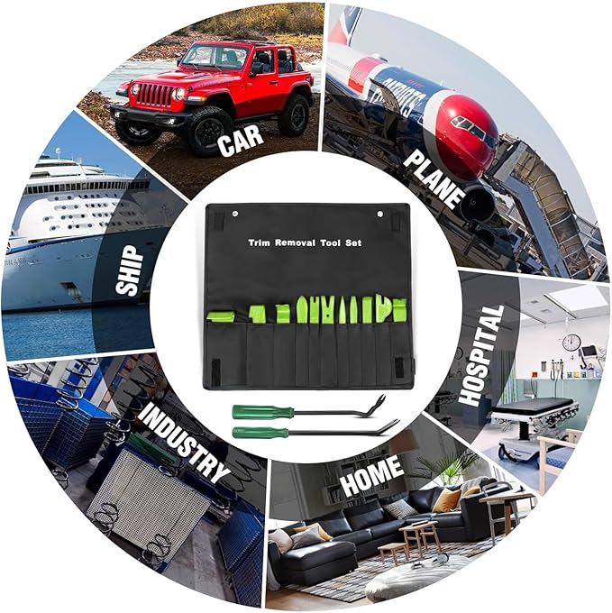 GOOACC 13PCS Nylon Trim Removal Tool Set for Bumper Fastener Rivet Clips Car Door Clip Panel Audio Video Dashboard Dismantle Green