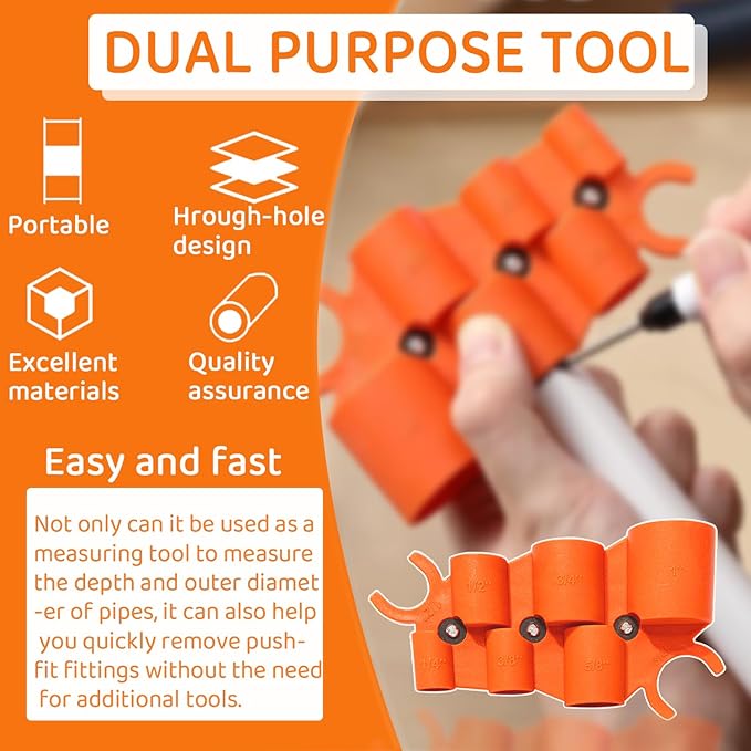 1/4'' - 1'' Depth Gauge and Pipe Deburring Tool Kit, 1/8'' to 1-5/8'' Inner Outer Reamer Pipe Tubing Chamfer Tool for PVC, PPR, CPVC, Brass, Aluminum Pipe