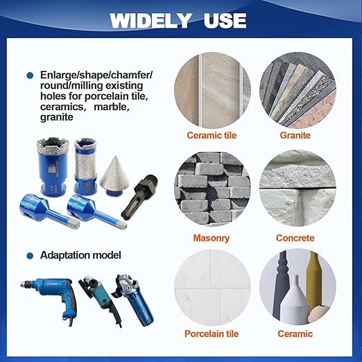Tile Hole Saw Kit - BRSCHNITT Diamond Core Drill Bit Set 1/4",5/16",1-3/8"Drill Bit &1" Diamond Finger Milling Bit &1 3/8" Chamfer Bit for Porcelain Tile Ceramic Marble Granite & Adapter