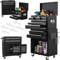 8-Drawer Rolling Tool Chest with Wheels - High Capacity Tool Cabinet with Detachable Top Toolbox for Garage and Workshop Organization - Metal Tool Cart with Liner & 6 Hooks, Black