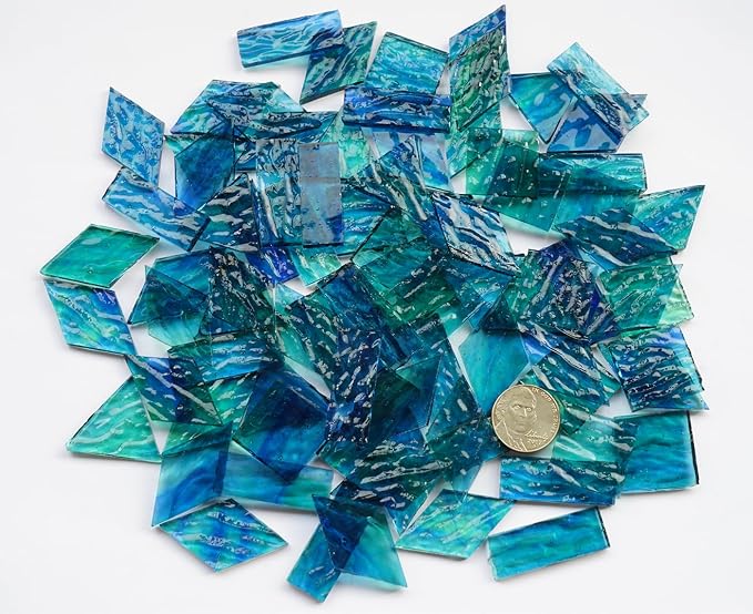 200g Transparent Mosaic Glass Tiles, Large Stained Glass Pieces by Unknown
