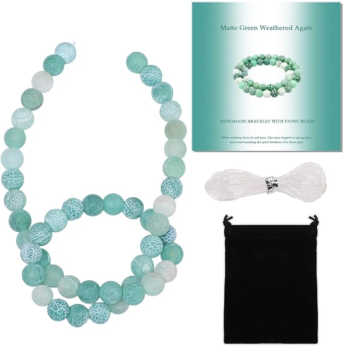 8mm Matte Green Weathered Agate Bead, 15-Inch Matte Round Loose Stone Beads by THRELE