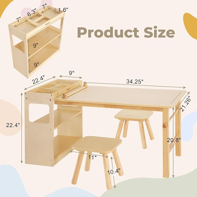 Bateso Kids Art Table and 2 Chairs Set - Image 2