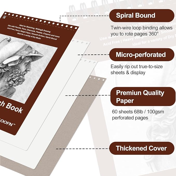 10 Pack Small Sketch Book, 5.5x8.5 Inch Top Spiral Sketchbook 60 Sheets Each - Image 3