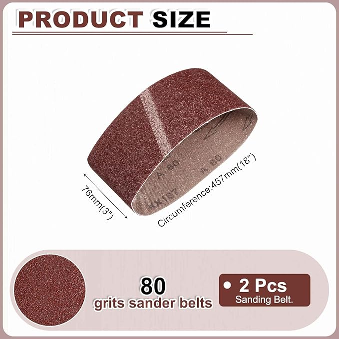 HARFINGTON 3 x 18 Inch Sanding Belts, 12 Pcs 80 Grits Aluminum Oxide Abrasive Belt Sander File Belt for Woodworking, Metal Polishing, Knife Sharpener