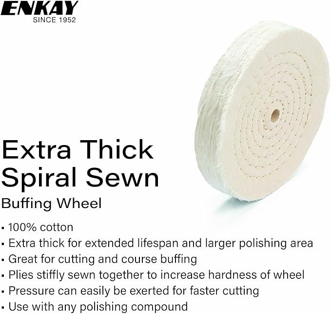 ENKAY - 6" Extra Thick Spiral Sewn Buffing Wheel (80 Ply)