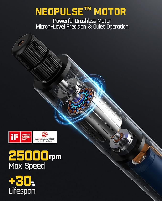Fanttik F2 Master Mini Cordless Rotary Tool Kit, NeoPulse Motor, 5 Variable Speed, 25000 RPM, Revostor Hub, 35 Accessories, for 3D Printer Sanding, Polishing, Drilling, Carving, DIY Crafts