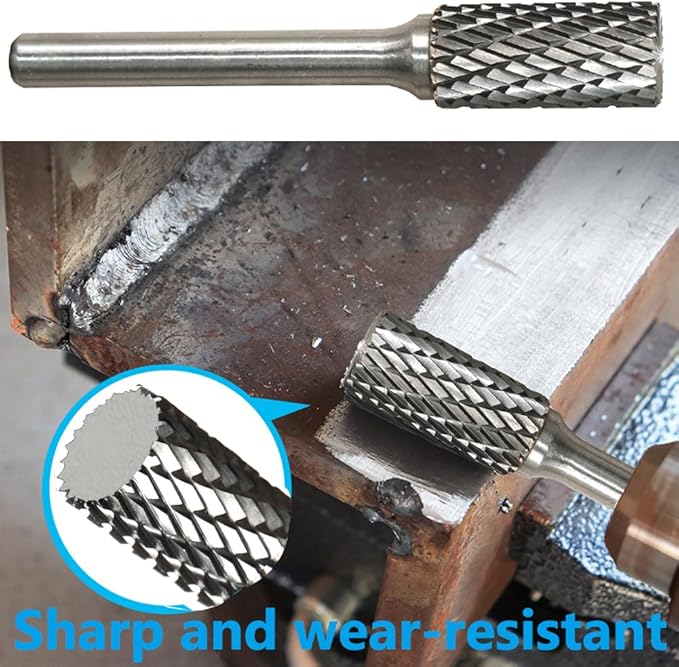Carbide Burr Set 1/4" Shank SA-3 Die Grinder Bits Tungsten Double Cut Burr Bits (3/8" Cutter Dia X 0.86" Cutter Length) for Die Grinder Kits Metal Grinding Drilling Polishing (1pcs)