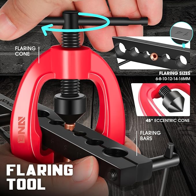 DNA MOTORING 3 in 1 Double Single Flaring Tools Kit, Flare Tool Kit Including 180 Degree Pipe Bender, Tubing Cutter For Copper, Brass, Air Conditioning Pipelines, TOOLS-00544