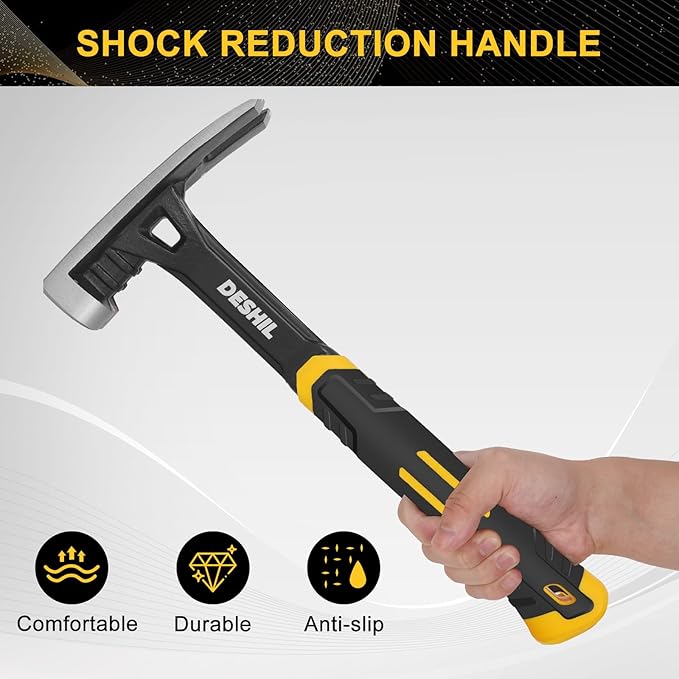 22 oz Straight Rip Claw with Fiberglass Handle, Drop Forged One Piece Claw Hammer, All Purpose Hammer, Smooth Face, Shock-Absorbing Grip