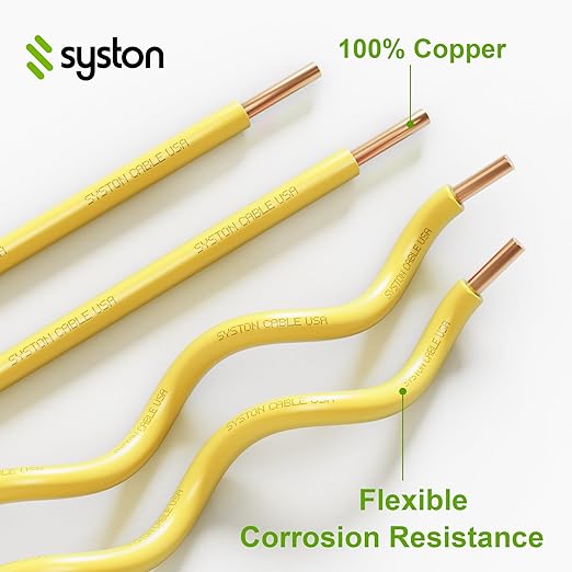 14 AWG Tracer Wire 600V 100% Solid Copper Conductor Direct Burial Underground, Yellow Tracer Wire for Locating Underground Pipes and Lines Gas Electrical Wire Water Sewer Pipe and Fiber Optic, 50 FT