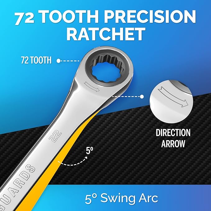 TOOLGUARDS 22mm Wrench - Ratcheting Wrench - Slim Profile - Ratchet Wrench - 100% Lifetime Satisfaction Guarantee