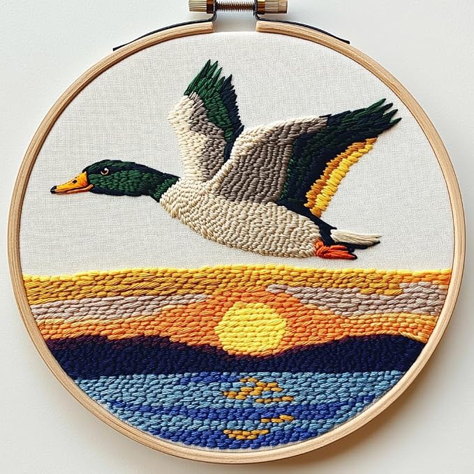 DIY Punch Needle Kits Flying Mallard Under Sunset by Unknown