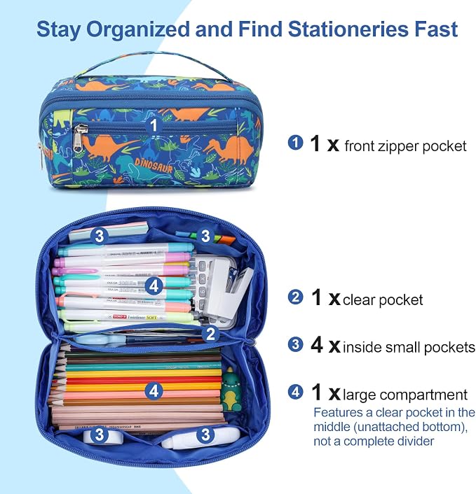 Large Pencil Case for Boys, Durable Pencil Pouch for School, Wide Opening Soft - Image 4