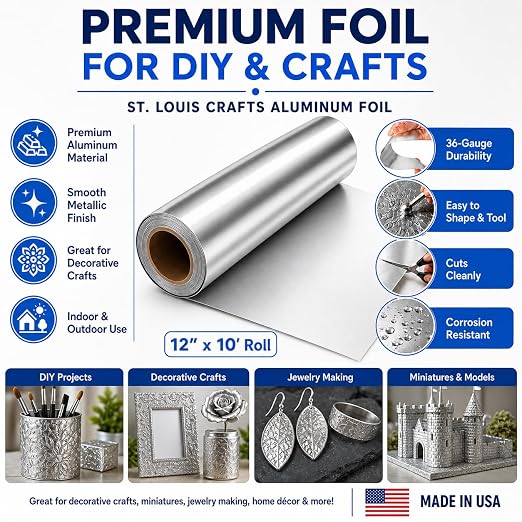St. Louis Crafts Aluminum Metal Foil Roll, 36 Gauge, Durable Foil - Image 2