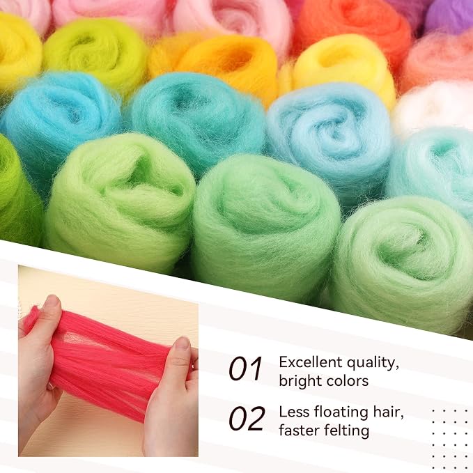 JUPEAN 96Pcs Needle Felting Wool 10.4 oz Wool Roving Yarn Needle Felting Kit - Image 9