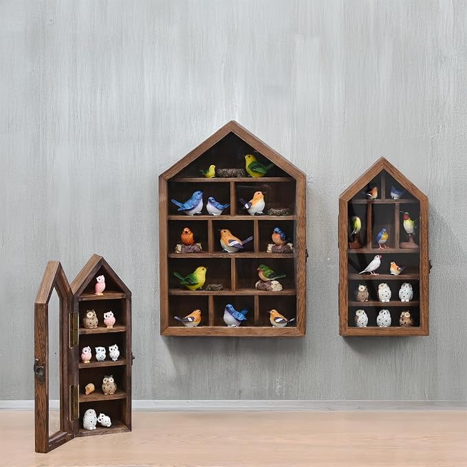 Ikee Design 3 Pcs Set Wall-Mounted House-Shaped Wooden Shadow Cubby Box Display - Image 7