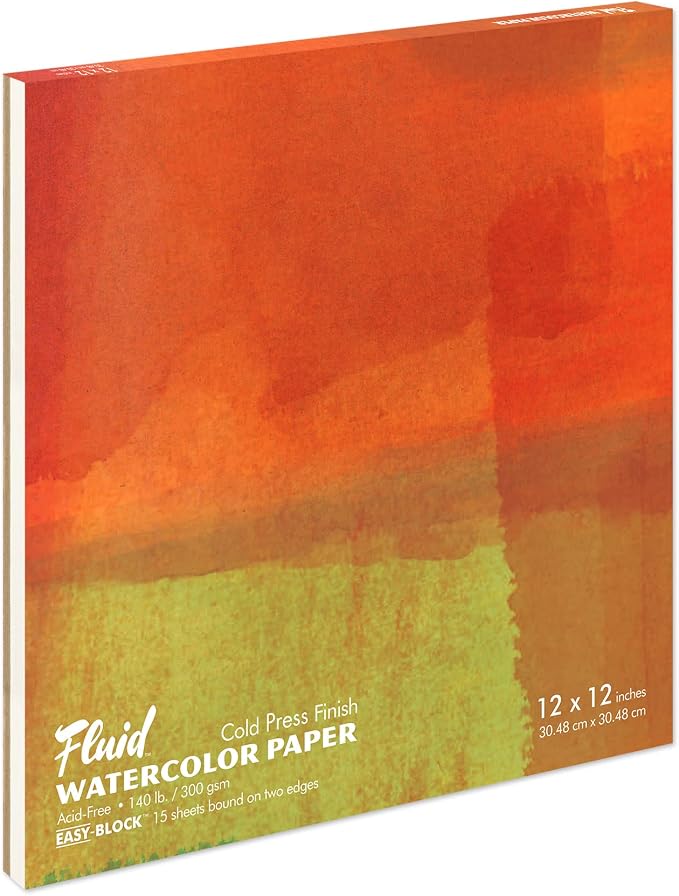 Fluid Watercolor Paper Block, 12 x 12 inches, 15 Sheets, 140 lb Cold Press Pad by SpeedballArt