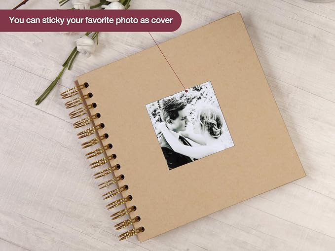 potricher 8 x 8 Inch DIY Scrapbook Photo Album 80 Pages Thick Kraft Blank - Image 2