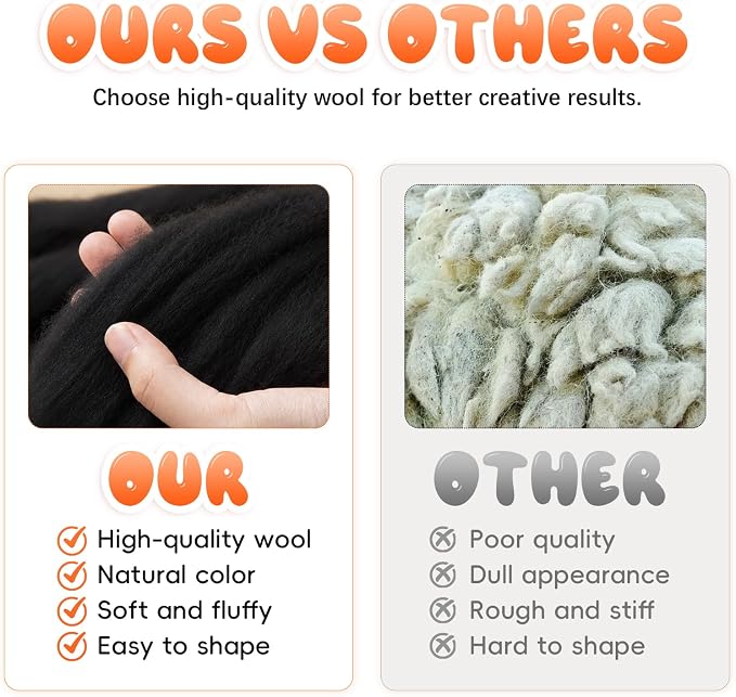 1.76oz Wool Roving: Needle Felting Wool White Roving Wool Felting Supplies Pure - Image 8