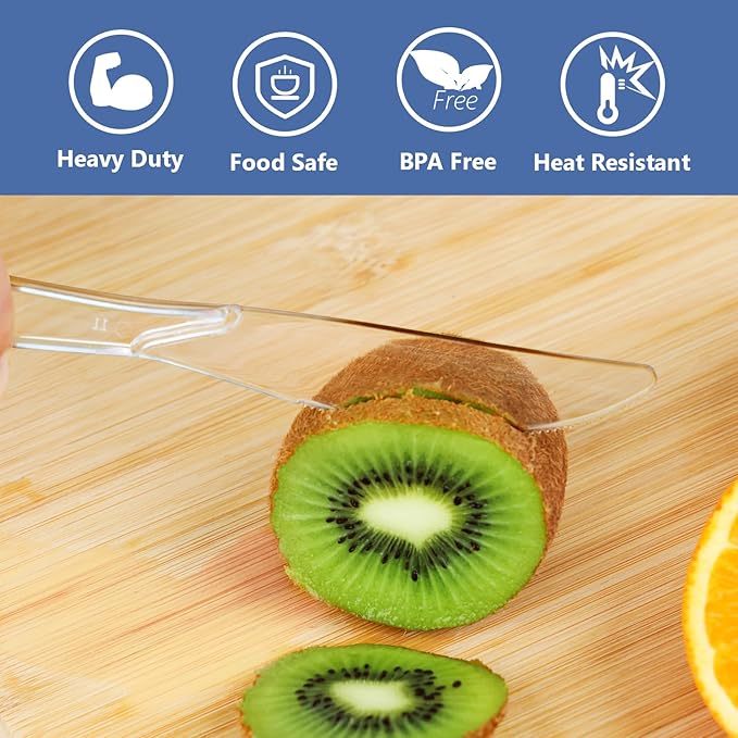 SACATR 100 Count Heavy Duty Plastic Knives Disposable, BPA-Free Clear Plastic Knives，Suitable for Party, Events and Everyday Use