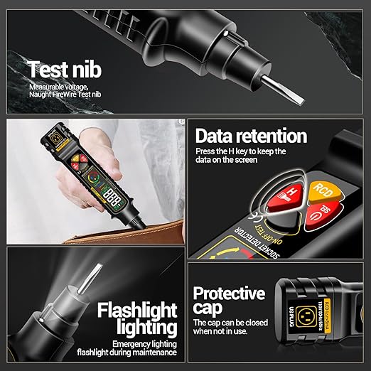 Non Contact Voltage Tester Outlet Receptacle Detector Dual Range AC 2-440V,50Hz-60Hz Live/Neutral Wire Tester with LCD Display,Breakpoint Finder,Light Fuse Checker,Circuit Polarity Wall Plug Tool