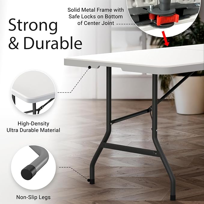 6 Feet Foldable Table with Built in Handle & Steel Legs | 6FT Heavy Duty - Image 4