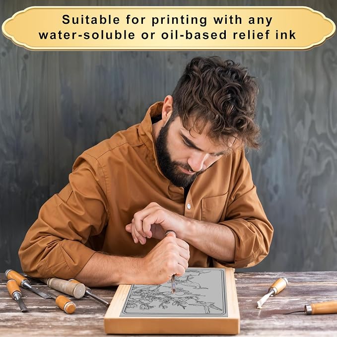 4Pcs Linoleum Blocks for Printmaking, 8 x 10 Inch Linoleum Carving Tools Rubber - Image 7