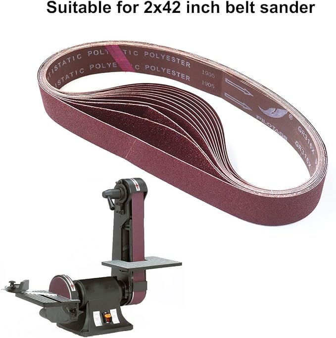 2 x 42 Inch Aluminum Oxide Sanding Belts, 2 Each of 40/80/120/150/240/400 Assorted Grits Abrasive Belts for Belt Sander, 12-Pack