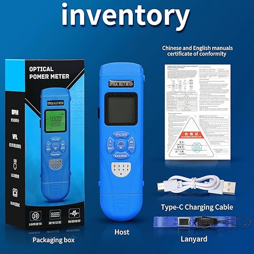 Rechargeable Optical Power Meter L-C70-50km mini Fiber Cable Tester Suitable for SC/FC/ST/LC Interface 4-in-1 Function Built-in 50km Visual Fault Locator RJ45 Network Testing with 1 FC-LC Adapter
