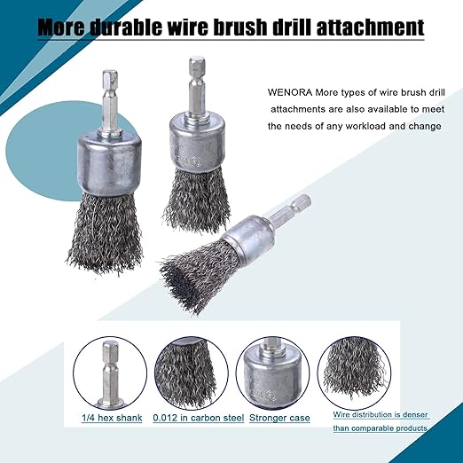 9 Pcs Wire Brush Wheel for Drill, Wire Brush for Drill 1-Inch Crimped End Wire Brushes 1/4" Hex Shank for Paint-Surface and Small Spaces