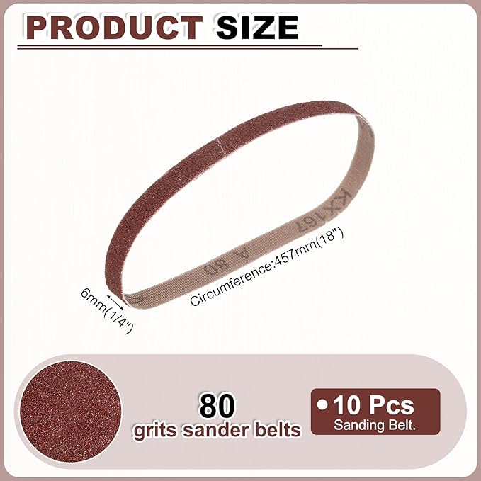 HARFINGTON 1/4 x 18 Inch Sanding Belts, 10 Pcs 80 Grit Aluminum Oxide Abrasive Belt Sander File Belt for Woodworking, Metal Polishing, Knife Sharpener