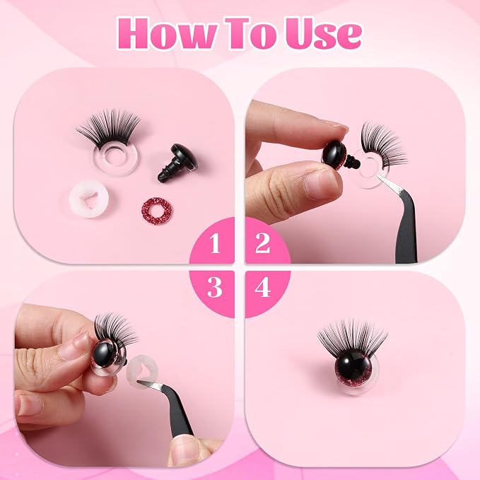20pcs Safety Doll Eyelashes for Crocheting, 5 Sizes Eyelashes for Doll Making - Image 4