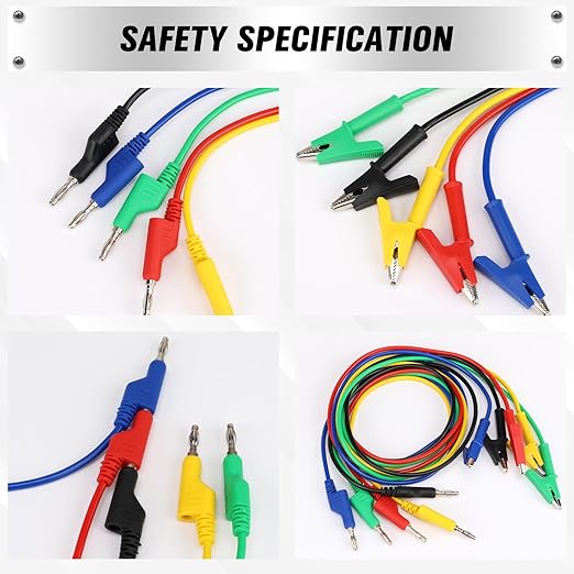 SWANLAKE 5-Piece Banana Plug to Alligator Clip Test Leads, 1000V 15A 3.5ft/1M Multimeter Electrical Alligator Clips, Flexible Copper Cable Banana Plug, Electrical Wires with Gator Clips