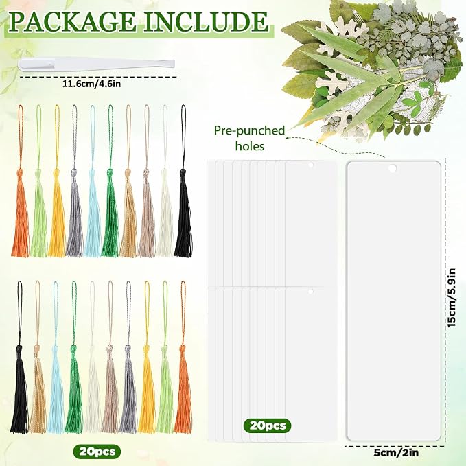 20 Sets Dried Leaves Bookmark Making Kit Transparent Bookmark DIY Projects - Image 2