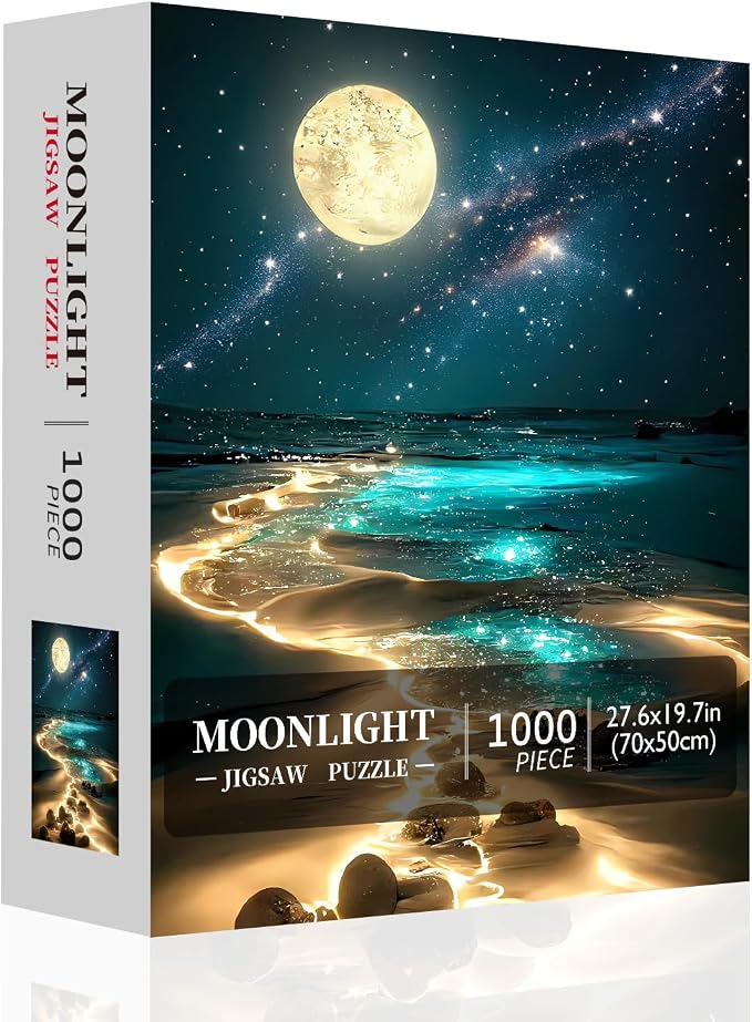 Moonlight Jigsaw Puzzles for Adults 1000 Pieces, Sparkling Beach Nature - Image 2