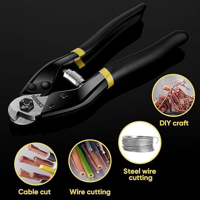 DISEN Wire Cutters Heavy Duty Cutting Up to 3/16", Metal Cable Cutters for Fence Thick Wire, Safety Lock, Spring Loaded, Non-slip Matte Handle, Chrome Vanadium Steel Jaw